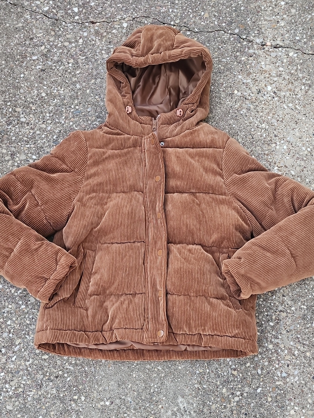 Ci Sono Brown Corduroy Puffer Jacket Hood M Winter Coat Cavalini